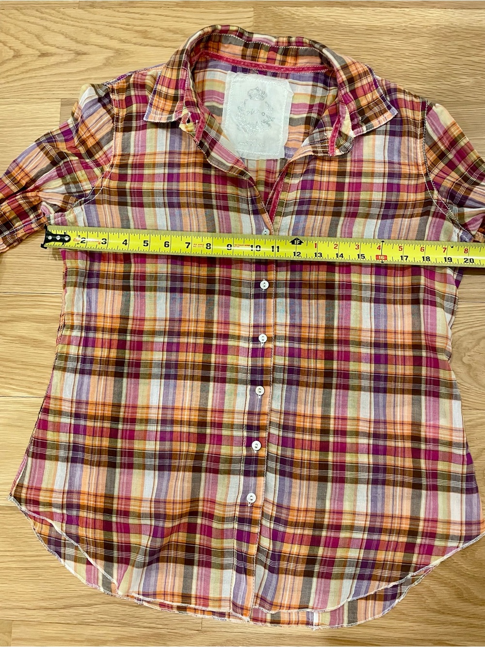 Cino Plaid Button-Front Shirt in Pink, Orange & Purple - Picture 9 of 9